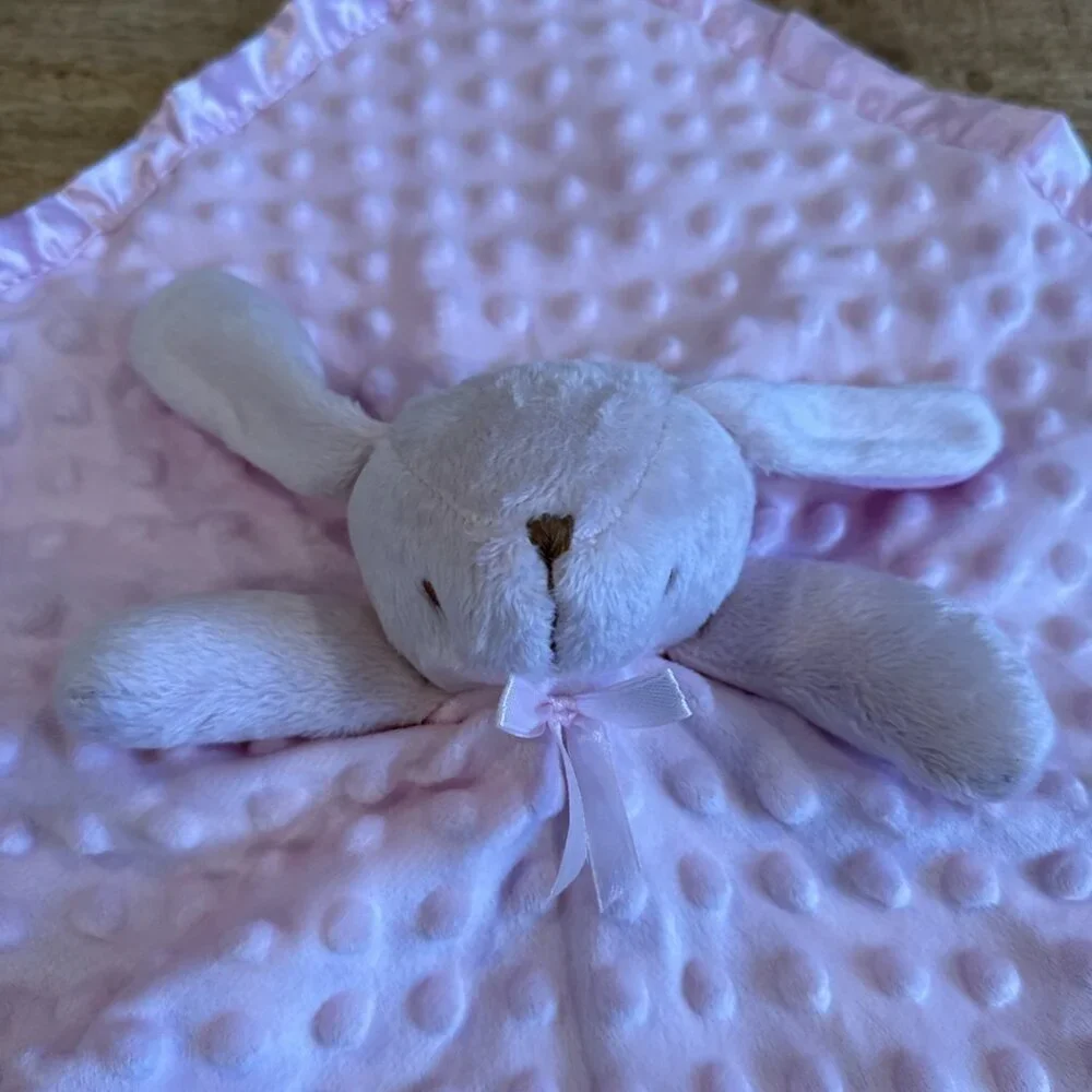 Pink Bunny Lovey Plush Minky Dot Security Blanket Satin Like Trim Pro Goleem